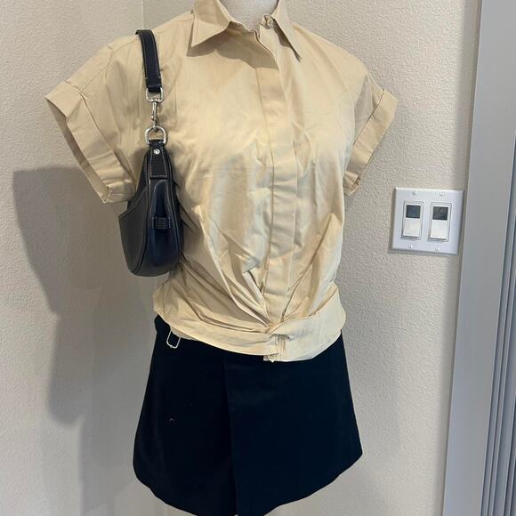 Ralph Lauren Tops - Ralph Lauren tan short sleeve blouse with tie front detail. Size small petite